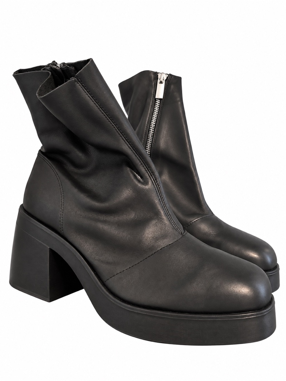 ASOS/Topshop Black Leather Front Platform Block Heel Ankle Boots